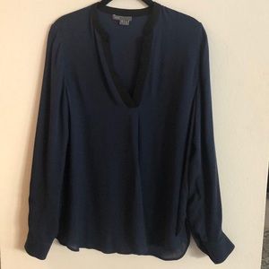 Vince. Navy V-neck 100 % silk top size 6.